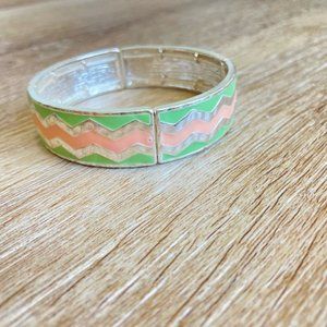 Mint green & peach stretchy silver bracelet